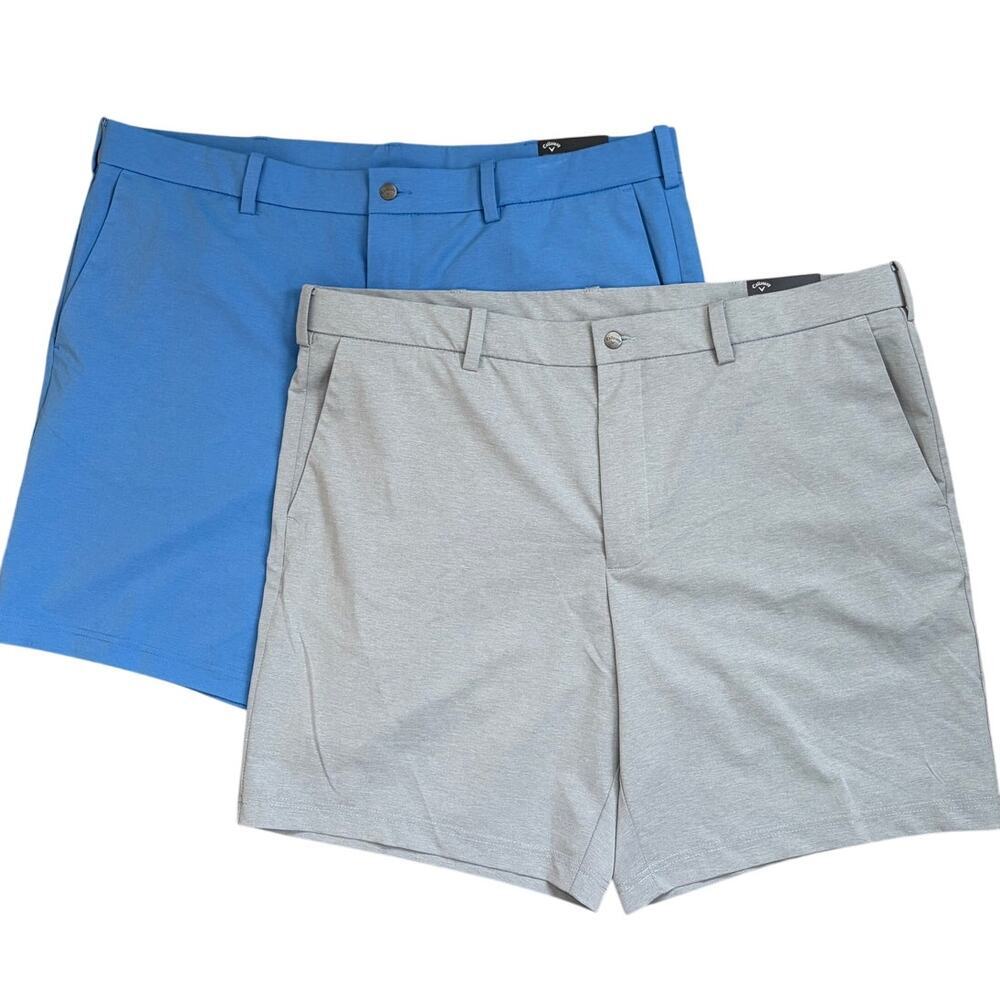 2 - NWT Callaway Dry Stretch Waist Golf Shorts 9" Gray and Blue Sz 40W